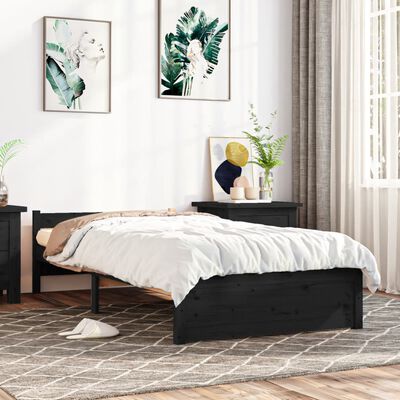 vidaXL Estrutura cama pequena solteiro 75x190 cm madeira maciça preto