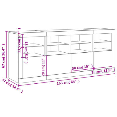 vidaXL Aparador com luzes LED 163x37x67 cm branco