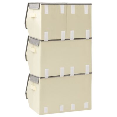 vidaXL Conjunto caixas arrumação empilháveis 4 pcs tecido cinza/creme