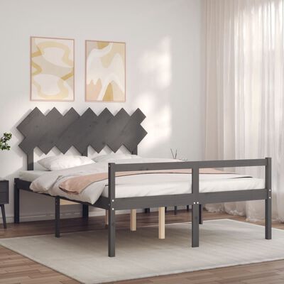 vidaXL Cama para idosos king size com cabeceira madeira maciça cinza