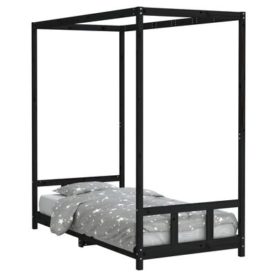 vidaXL Estrutura de cama infantil 90x190 cm pinho maciço preto