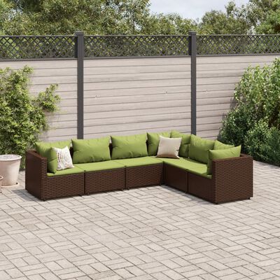 vidaXL 6 pcs conj. lounge jardim c/ almofadões 6 pcs vime PE castanho