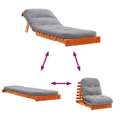 vidaXL Sofá-cama futon c/ colchão madeira de pinho maciça castanho-mel