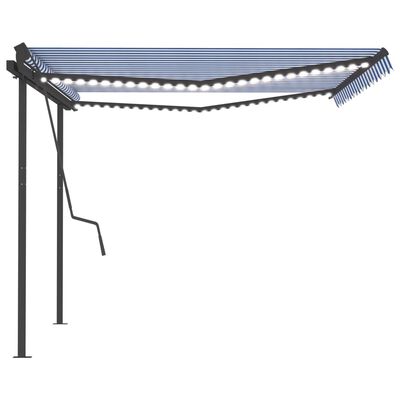 vidaXL Toldo retrátil manual com luzes LED 4,5x3,5 m azul e branco