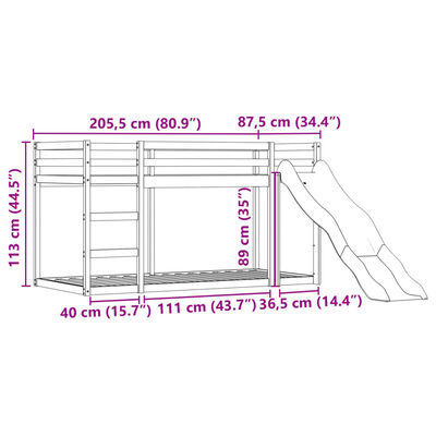 vidaXL Beliche com escorrega e cortinas 80x200 cm branco e preto