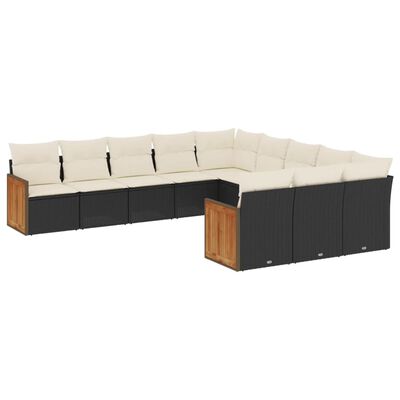 vidaXL 11 pcs conjunto sofás de jardim c/ almofadões vime PE preto