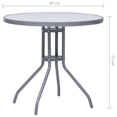 vidaXL Mesa de jardim 80 cm aço e vidro cinzento-claro