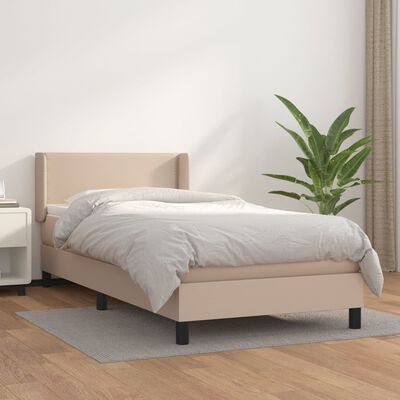 vidaXL Cama com molas/colchão 100x200 cm couro artificial cappuccino