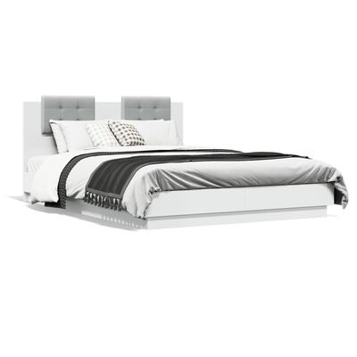 vidaXL Estrutura de cama c/ cabeceira e luzes LED 150x200 cm branco