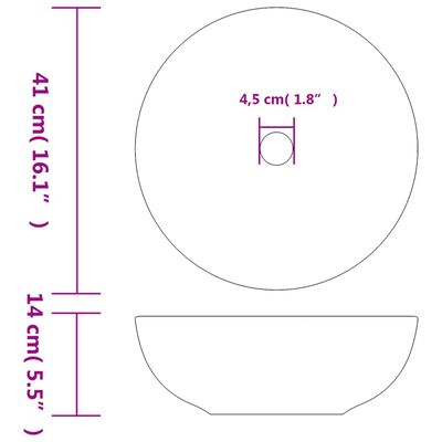 vidaXL Lavatório de bancada redondo Φ41x14 cm cerâmica branco/amarelo