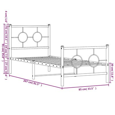 vidaXL Estrutura de cama com cabeceira e pés 80x200 cm metal preto