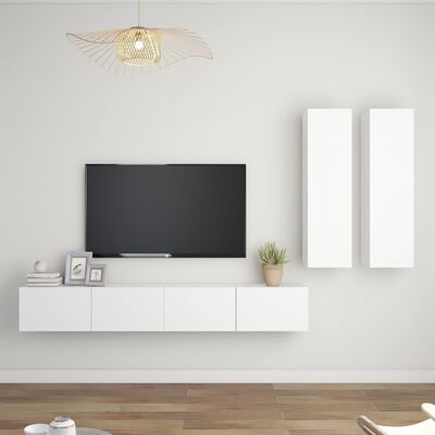 vidaXL 4 pcs conjunto de móveis de TV derivados de madeira branco