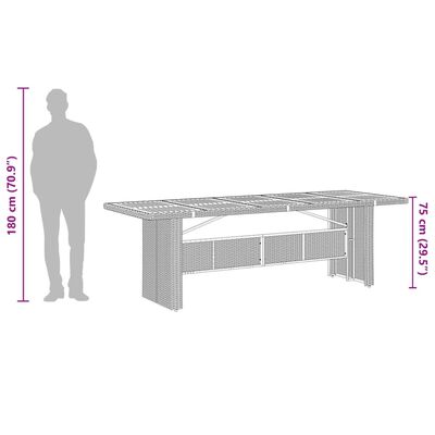 vidaXL Mesa de jardim com tampo de vidro 240x90x75 cm vime PE cinzento