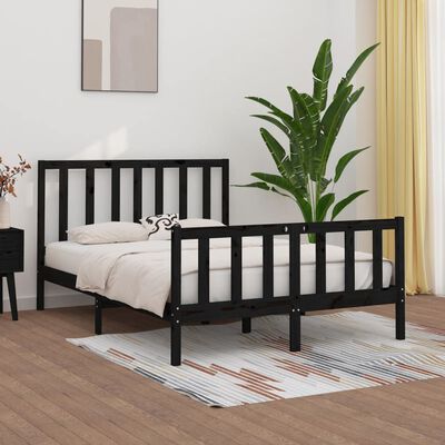 vidaXL Estrutura de cama casal 135x190 cm madeira maciça preto