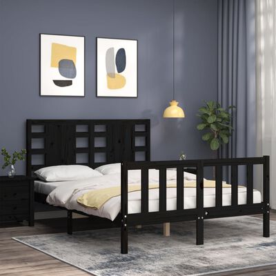 vidaXL Estrutura de cama com cabeceira 120x200cm madeira maciçao preto