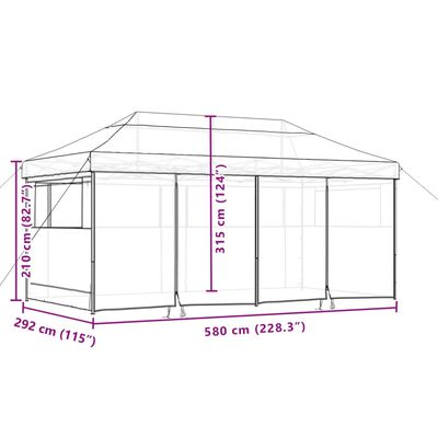 vidaXL Tenda p/ festas pop-up dobrável com 4 paredes laterais castanho