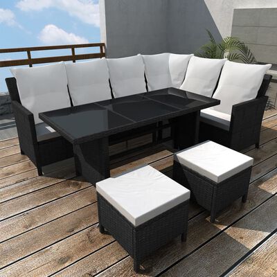 vidaXL 4 pcs conjunto lounge de jardim c/ almofadões vime PE preto