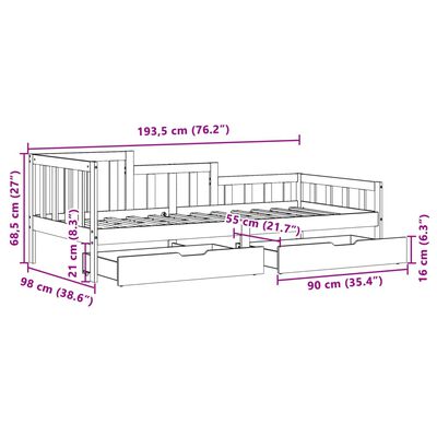 vidaXL Sofá-cama c/ gavetas 90x200cm madeira de pinho maciça branco