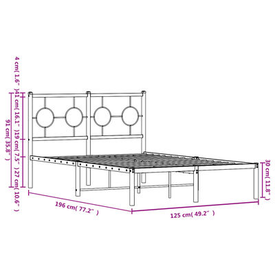 vidaXL Estrutura de cama com cabeceira 120x190 cm metal preto