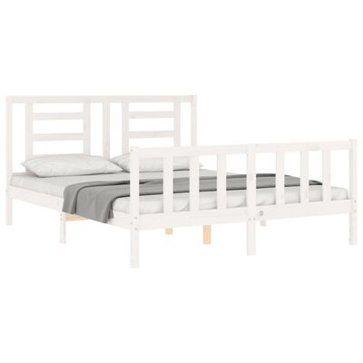 vidaXL Estrutura de cama King Size com cabeceira madeira maciça branco