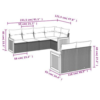 vidaXL 7 pcs conjunto sofás p/ jardim c/ almofadões vime PE cinzento