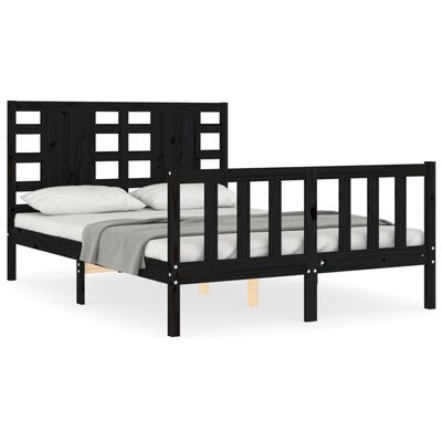 vidaXL Estrutura de cama com cabeceira 140x190 cm madeira maciça preto