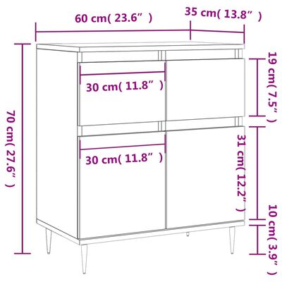 vidaXL Aparador 60x35x70 cm derivados de madeira cinzento sonoma