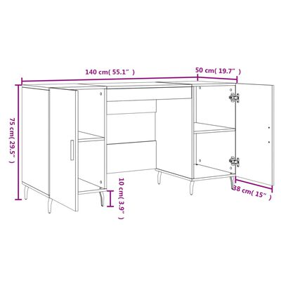 vidaXL Secretária 140x50x75 cm derivados de madeira branco