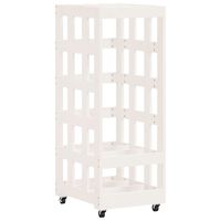 vidaXL Suporte de lenha c/ rodas 40x49x110 cm pinho maciço branco