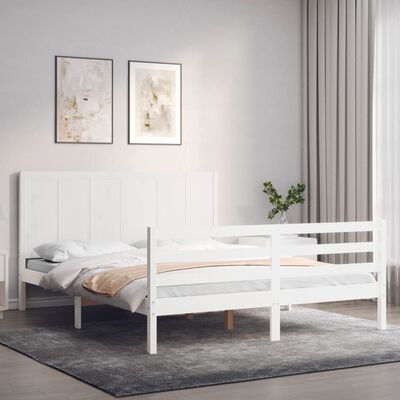 vidaXL Estrutura de cama King Size com cabeceira madeira maciça branco