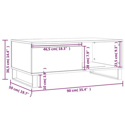 vidaXL Mesa de centro 90x50x36,5cm derivados madeira carvalho castanho