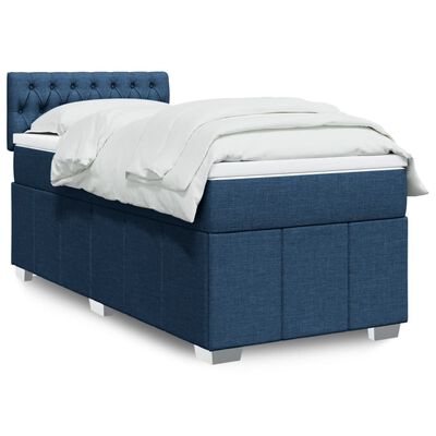 vidaXL Cama com molas/colchão 90x190 cm tecido azul