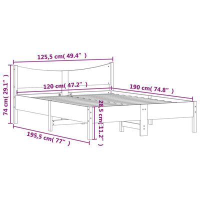 vidaXL Cama sem colchão 120x190 cm madeira pinho maciça castanho-mel