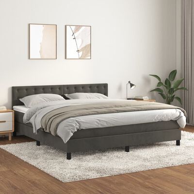 vidaXL Cama com molas/colchão 180x200 cm veludo cinzento-escuro