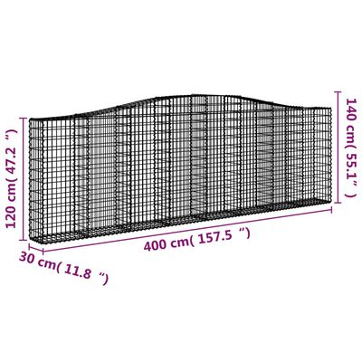 vidaXL Cestos gabião arqueados 15 pcs 400x30x120/140 ferro galvanizado