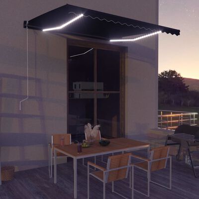 vidaXL Toldo retrátil c/ sensor vento e LED 400x300 cm antracite