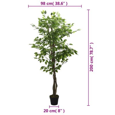 vidaXL Figueira artificial 1260 folhas 200 cm verde