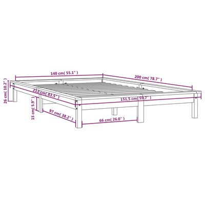 vidaXL Estrutura de cama 140x200 cm pinho maciço preto