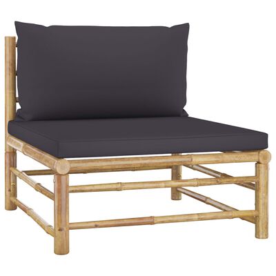 vidaXL 9 pcs conj. lounge jardim em bambu c/ almofadões cinza-escuro