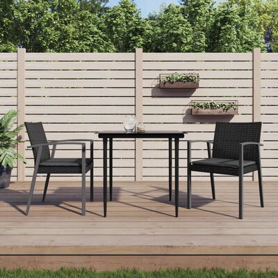 vidaXL 3 pcs conjunto de jantar p/ jardim c/ almofadões vime PE e aço