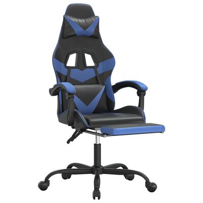 vidaXL Cadeira gaming giratória c/ apoio pés couro artif. preto/azul