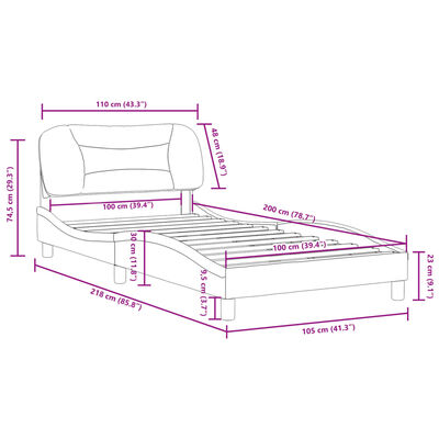 vidaXL Estrutura cama cabeceira 100x200 cm tecido castanho-acinzentado