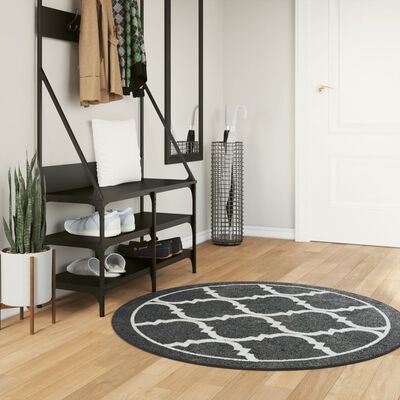 vidaXL Tapete lavável antiderrapante Ø 120 cm preto e branco