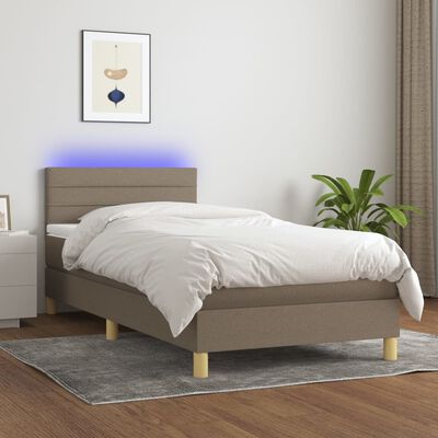 vidaXL Cama box spring + colchão/LED 80x200cm tecido cinza-acastanhado