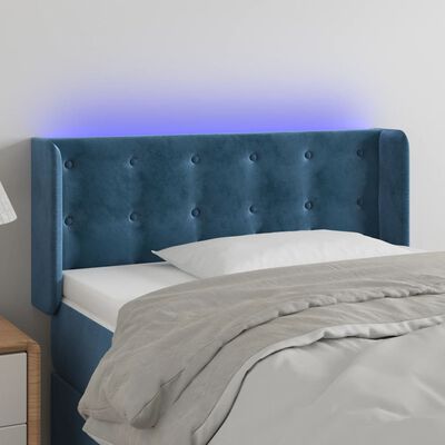 vidaXL Cabeceira cama c/ luzes LED veludo 103x16x78/88 cm azul-escuro