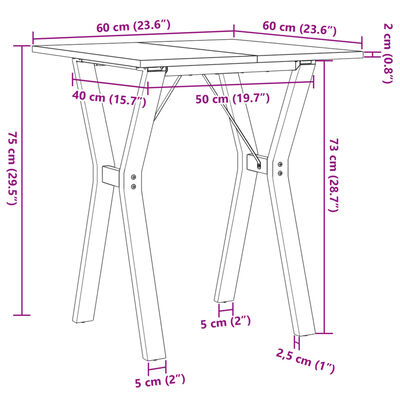 vidaXL Mesa de jantar estrutura em Y 60x60x75 cm pinho e ferro fundido