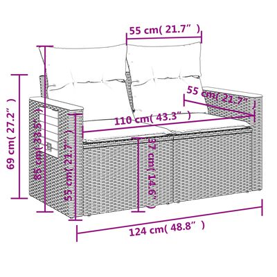 vidaXL 8 pcs conjunto sofás de jardim c/ almofadões vime PE cinzento