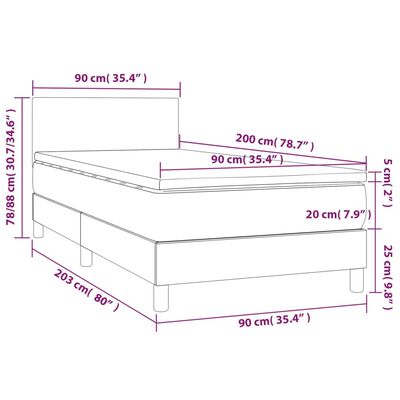 vidaXL Cama box spring c/ colchão e LED 90x200 cm tecido preto