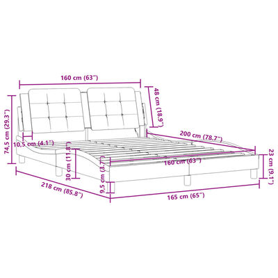 vidaXL Estrutura cama c/ luzes LED 160x200cm couro artif. branco/preto