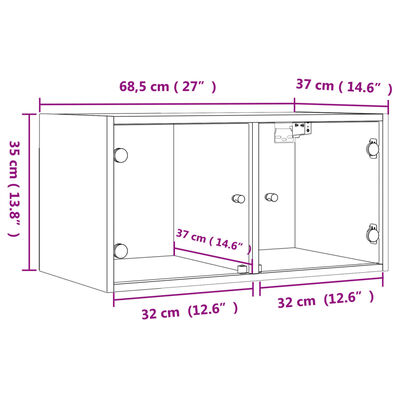 vidaXL Armário de parede c/ portas de vidro 68,5x37x35 cm branco